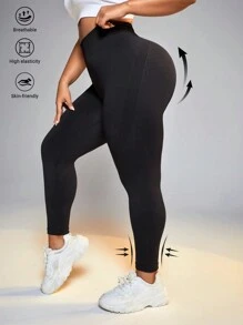 Easithlete Plus Size Yoga Pants With Tummy Control And Hip Lifting - Black - View 4