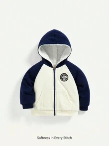 Cozy Pixies Đứa bé trai Thư được vá Tay Raglan áo có mũ Lót nhiệt Áo khoác - Màu be - Xem 1