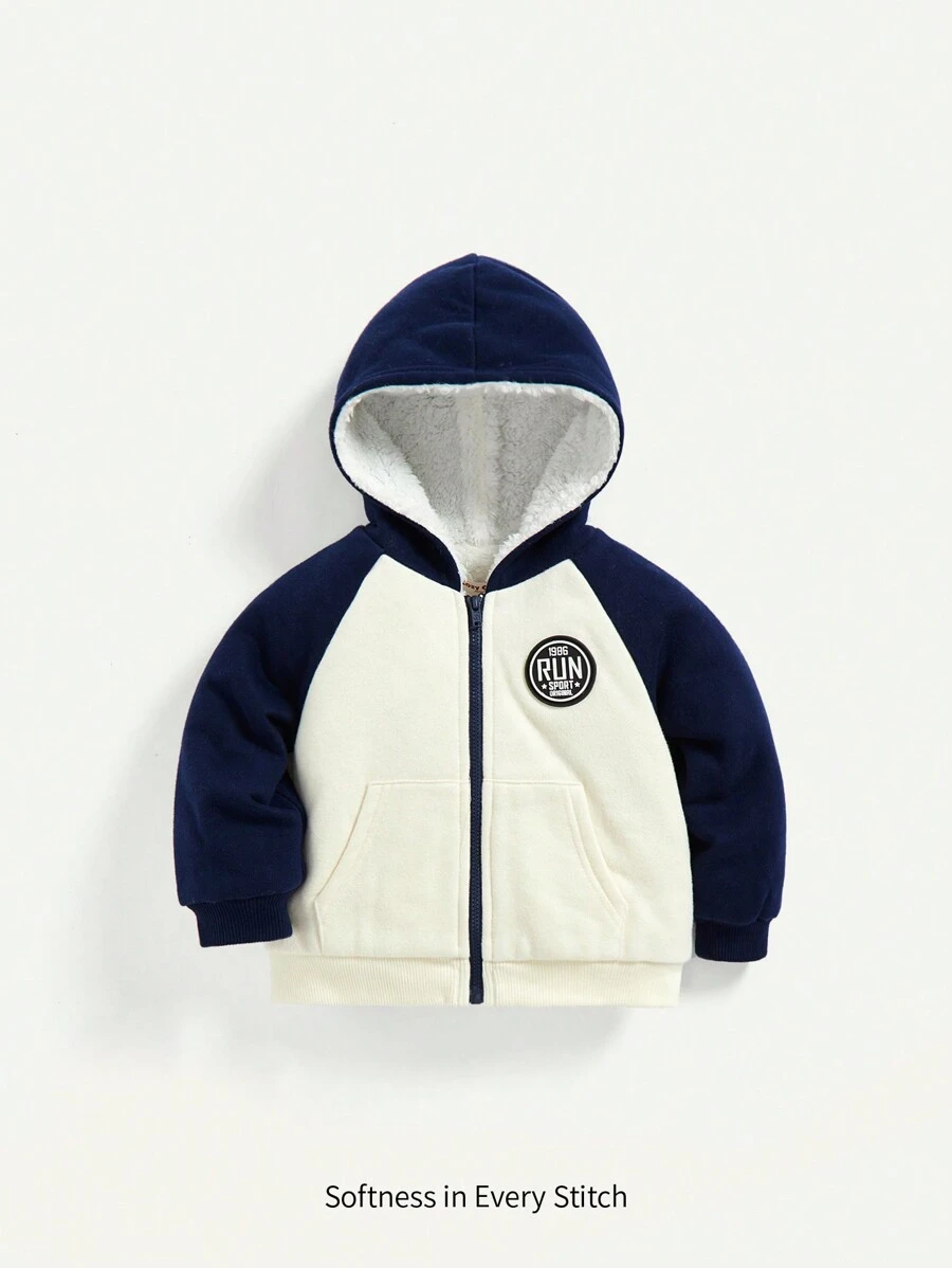 Cozy Pixies Đứa bé trai Thư được vá Tay Raglan áo có mũ Lót nhiệt Áo khoác - Màu be - Xem 1