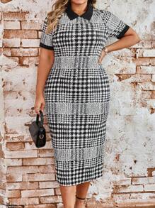 SHEIN LUNE Đúng mốt Thiết kế kẻ sọc Vòng cổ Thon gọn Dài Kích thước lớn Đầm - Nhiều màu - Xem 3