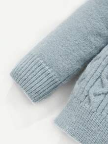 Cozy Pixies Em bé Cô gái Trường học Phong cách Tay áo dài Cổ chữ V Áo len Mở - Màu xanh bụi bặm - Xem 3