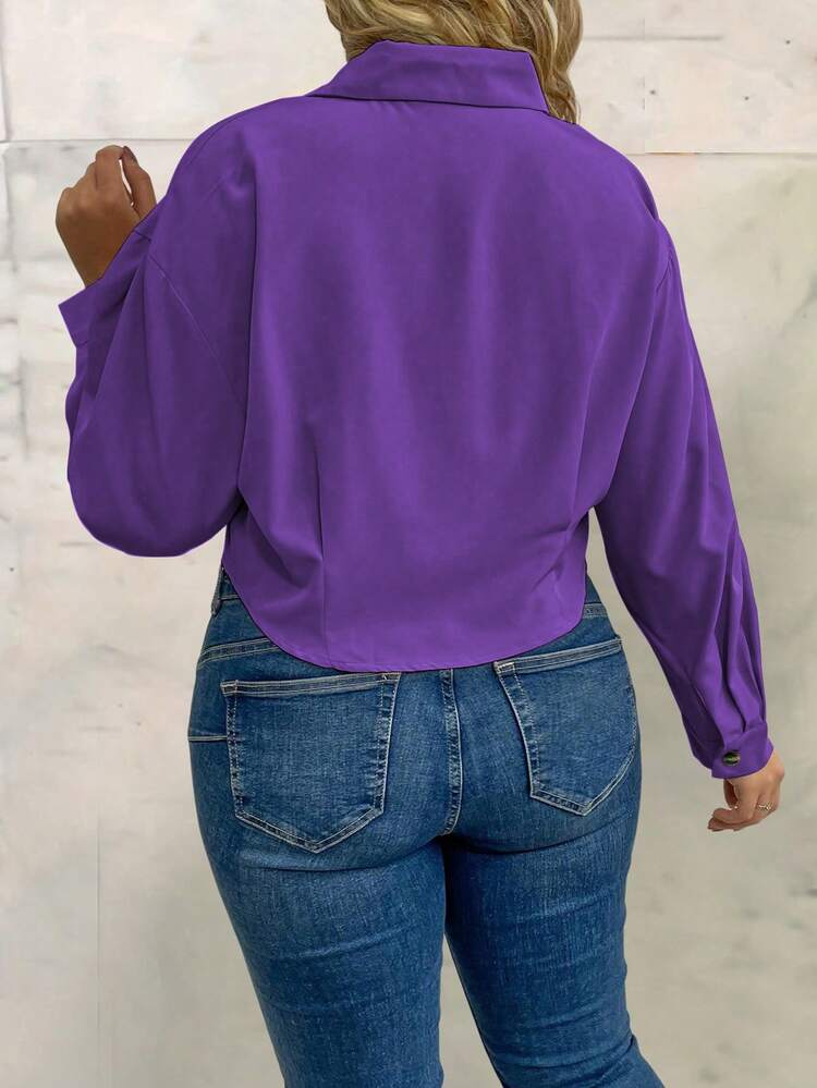 Plus Size Solid Color Long Sleeve Shirt