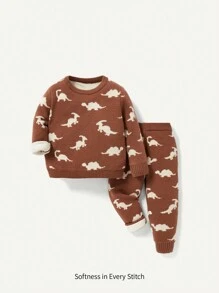 Baby Girl Dinosaur Pattern Sweater & Knit Pants