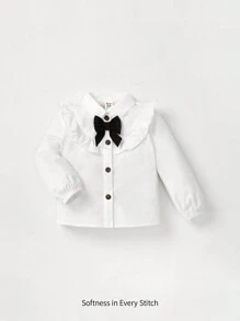 Cozy Pixies Baby Girl Ruffle Trim Bow Front Ruffle Trim Shirt - White - View 1