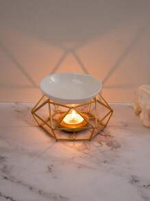 1pc Iron Candle Holder, Nordic Geometric Design Hollow Out Candle Stand For Table Desktop Decor