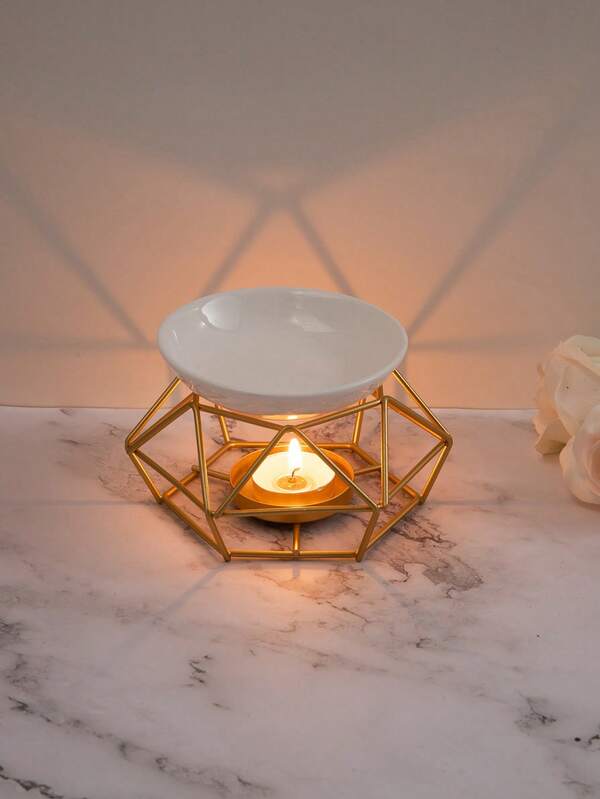 1pc Iron Candle Holder, Nordic Geometric Design Hollow Out Candle Stand For Table Desktop Decor