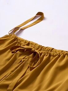Plus Size Summer Casual Pleated Loose Wide Leg Bib Pants With Slant Pockets - Yellow - View 7