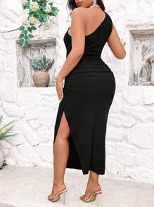 Celure Plus Size Vrouwen Een Schouder Mouwloze Geplooide Zijsplit Jurk Voor Zomer Maxi Vrouwen Outfit