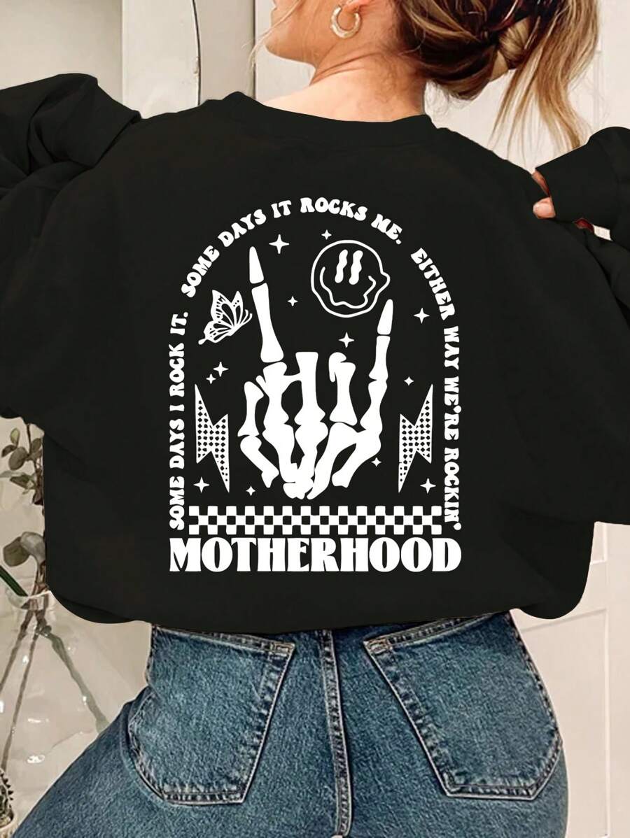 INAWLY Áo nỉ dài tay cổ tròn dáng suông đơn giản in họa tiết dành cho nữ cỡ lớn: "Có ngày tôi diện nó, có ngày nó làm tôi say đắm, dù sao thì chúng ta vẫn đang tận hưởng tuổi trẻ" - Áo nỉ mùa thu. - màu đen - Xem 1