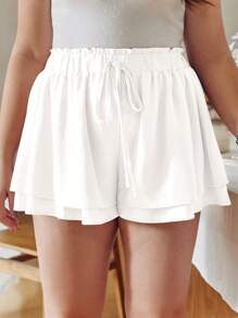 Breezaya Kích thước lớn Của phụ nữ Hai Lớp Eo đàn hồi Lỏng lẻo phù hợp Giải trí Quần short - trắng - Xem 3