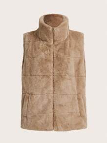 SHEIN LUNE Women's Fashionable Casual Plush Winter Vest For Warmth And Style - Camel - View 6