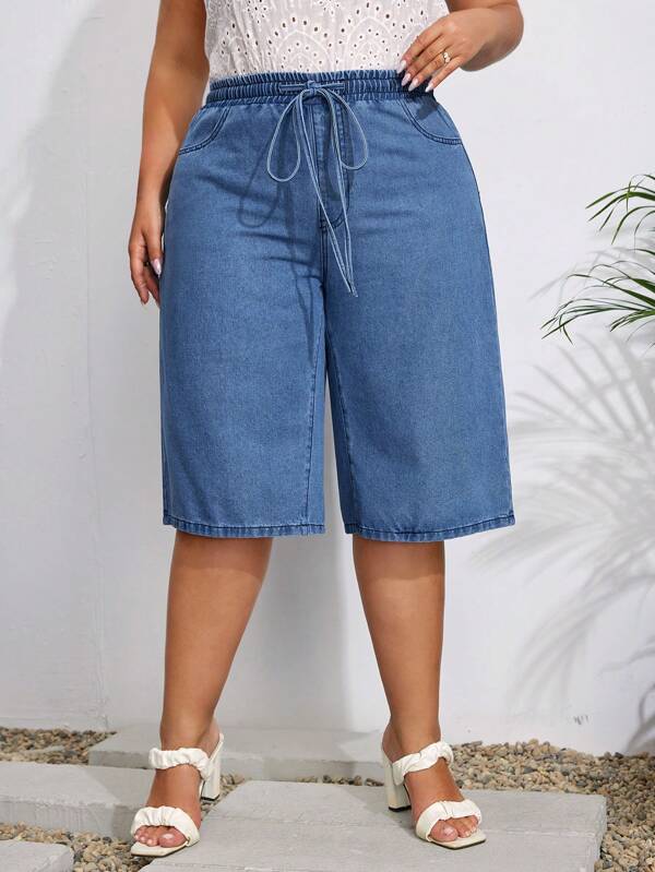 EMERY ROSE Plus Size Women's Drawstring Waist Pocket Cropped Boyfriend Jeans