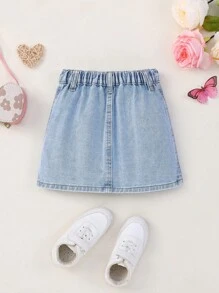 Falda vaquera con cintura elástica de moda para niña joven con bolsillos y botones en forma de corazón