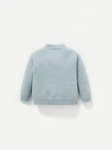 Cozy Pixies Em bé Cô gái Trường học Phong cách Tay áo dài Cổ chữ V Áo len Mở - Màu xanh bụi bặm - Xem 2