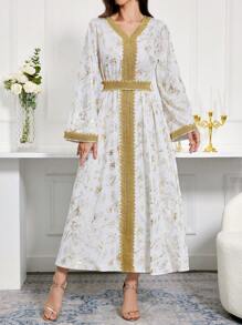 Al Najma Women's Elegant Arabic Embroidery Dress - White - View 1