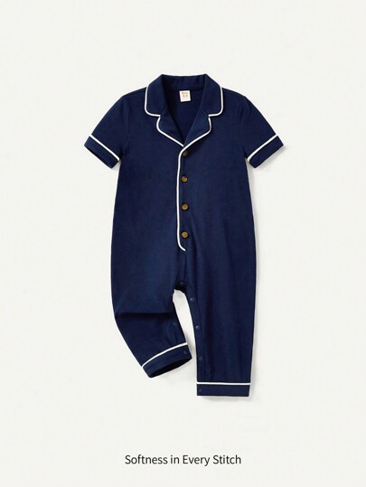 Cozy Pixies Baby Boy Casual Turn-Down Collar Color Block Long Jumpsuit