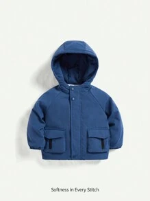 Baby Boy Flap Pocket Raglan Sleeve Hooded Padded Coat - Blue - View 1