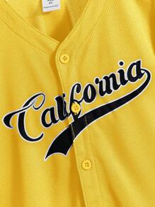 SHEIN 男小童字母圖案補丁細節織帶拼接襯衫 - 黃色 - 查看 4