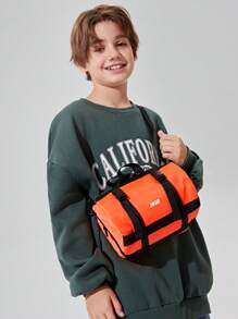 Letter Print Boston Bag With Contrast Color Fashion Buckle Decoration