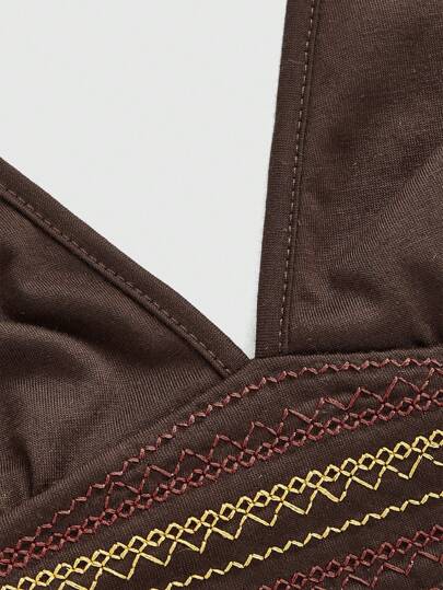 Fairycore Camiseta de tirantes con cuello halter, estilo bohemio de vacaciones, con bordado floral para mujeres