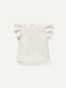 Baby Girl Floral Embroidered Round Neck Blouse With Ruffle Waist - Apricot - View 2