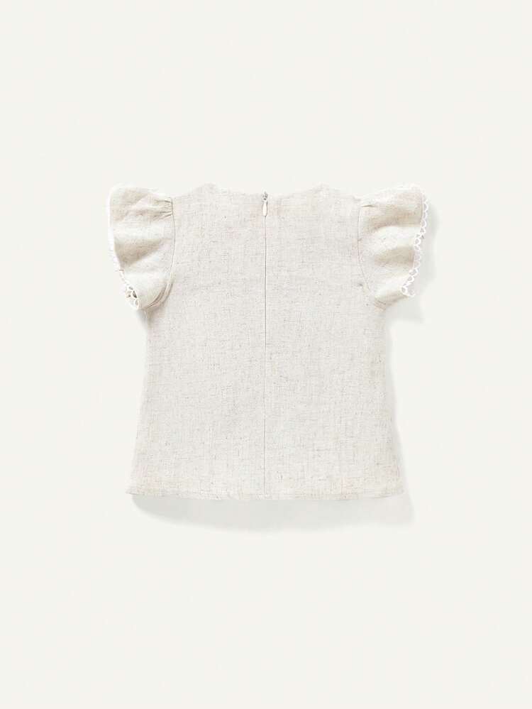 Baby Girl Floral Embroidered Round Neck Blouse With Ruffle Waist