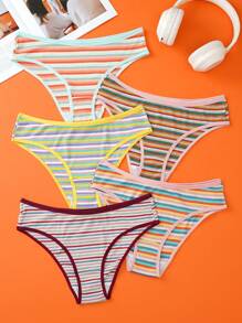 5入組女士條紋三角底褲 - 彩色 - 查看 1