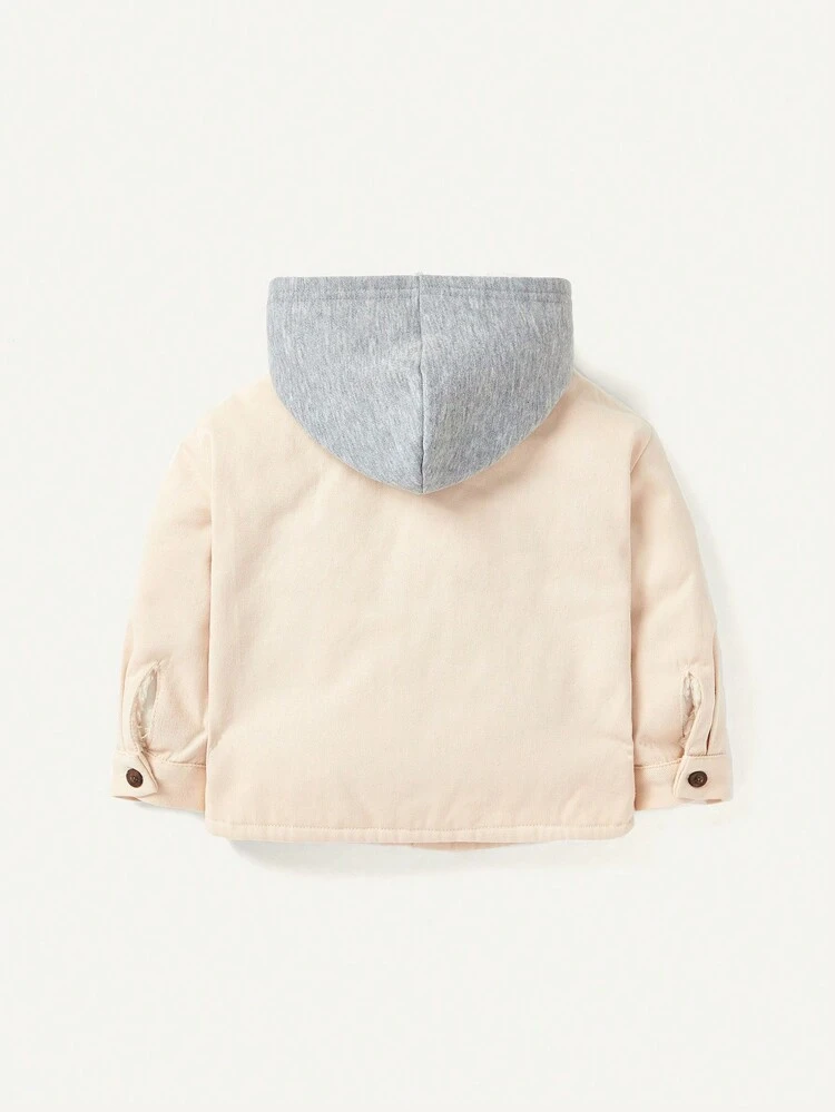 Baby Boy Letter Graphic Flap Pocket Thermal Lined Hooded Coat