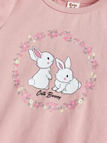 Cozy Pixies Conjunto de niña bebé con top de manga abullonada y cuello redondo con estampado de animales y pantalones florales pequeños