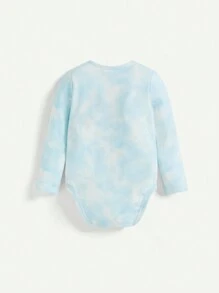 寶寶男孩字母印花圓領長袖連體衣,掀開式肩膀設計 - 藍色 - 查看 2