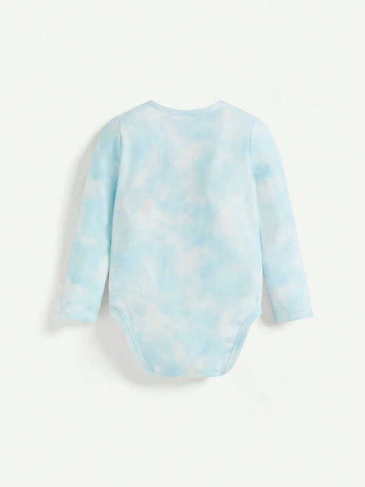 Baby Boys' Letter Printed Round Neck Long Sleeve Bodysuit With Lap Shoulder