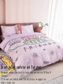 FRIENDS X SHEIN Lá thư & Thực vật In Bộ vỏ chăn - Màu tím hoa cà - Xem 8