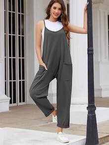 Women's Summer Casual Jumpsuit With Shoulder Straps And Pockets