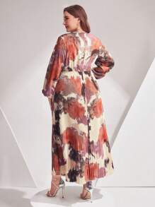 Modelyn Plus Size In Ngẫu Nhiên Tay Đèn Lồng Váy Xếp Ly Viền - Bụi hồng - Xem 2