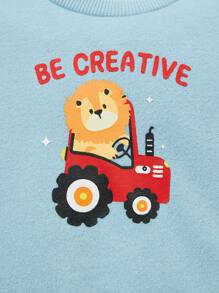 Conjunto De Sudadera Para Bebé Niño Con Cuello Redondo Con Patrón De Carroon De Coche, 2 Piezas - Multicolor - Ver 3