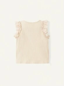 Cozy Pixies Baby Girl Casual Soft Knitted Round Neck Frill Trim Pullover Sweater 3pcs/Set - Apricot - View 2