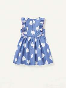 Baby Mädchen Freizeit Ärmelloses Herz Muster Rundhalsausschnitt Volant Saum Krawatte Taille Kleid