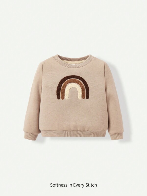 Cozy Pixies Gebreid zacht, casual regenboogpatroon met ronde hals en raglanmouwen voor babymeisjes