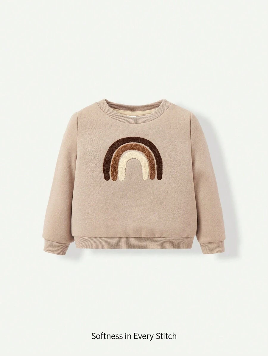 Cozy Pixies 針織柔軟休閒彩虹圖案圓領休閒袖套嬰兒女士汗衫