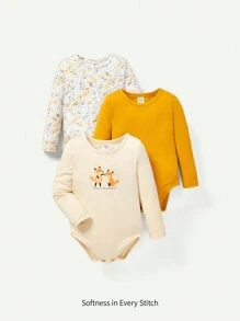 Cozy Pixies Đứa bé gái 3pcs Đồ họa Hoạt hình Áo liền quần chặt - Màu Mù tạt vàng - Xem 1