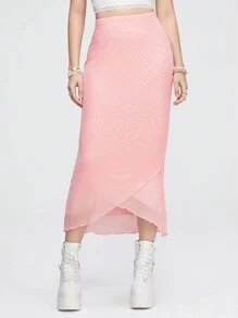 ROMWE Váy có viền trang trí bằng xà lách rắn - Hồng - Xem 4