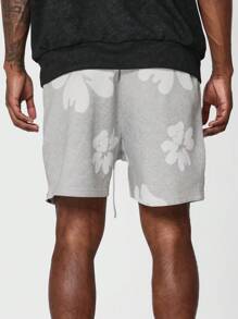 SUMWON Drop Crotch Short With All Over Print - Light Grey - View 4