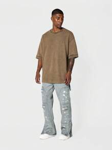 SUMWON Loose Fit Carpenter Detail Distressed Jean With Paint Print - Blue - View 4