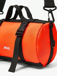 Letter Print Boston Bag With Contrast Color Fashion Buckle Decoration