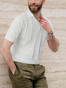 Manfinity Homme Men's Short Sleeve Knitted Polo Shirt - White - View 1