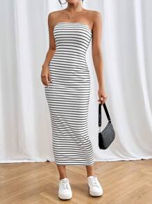 SHEIN PETITE 黑白條紋緊身管身裙