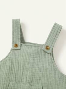 Cozy Pixies Baby Boy Striped Round Neck Drop Shoulder Pullover Top And Plain Overalls Shorts Two Pieces Set