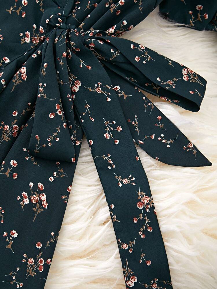 Summer Casual Ditsy Floral Print V-Neck Wrap Dress Maxi Women Outfit