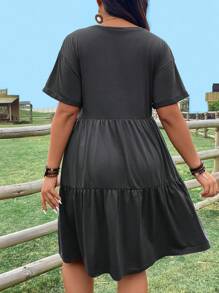 SHEIN LUNE Plus Size Summer Solid Color Short Sleeve Casual Dress - Dark Grey - View 2