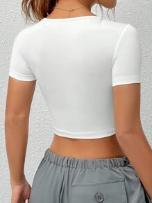 SHEIN EZwear Camiseta corta blanca básica sin costuras de ajuste slim para mujer en verano